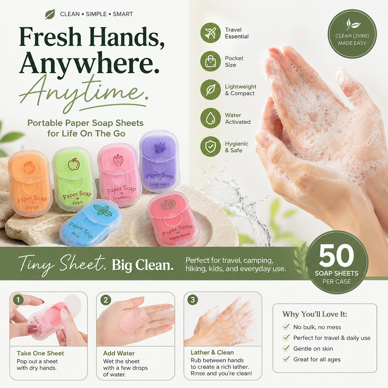 Portable Paper Soap Sheets